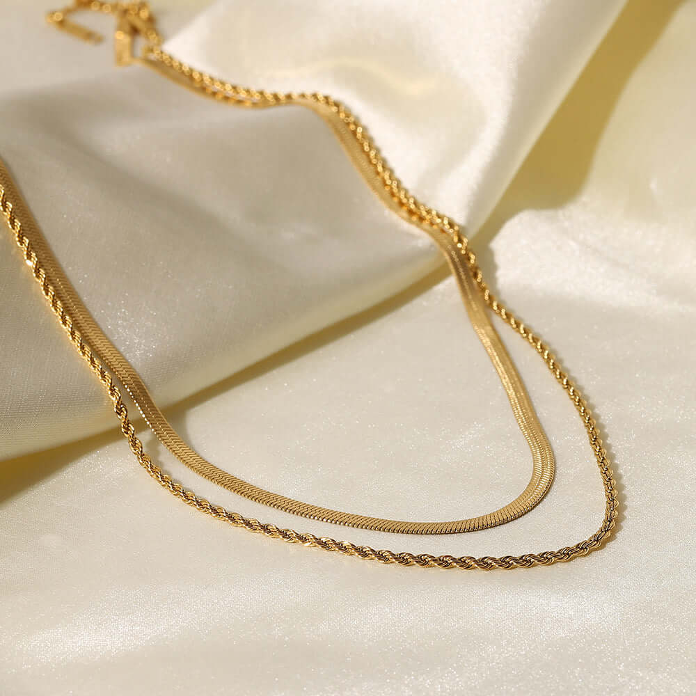 18K Gold Plated Double Strand Snake Chain Necklace