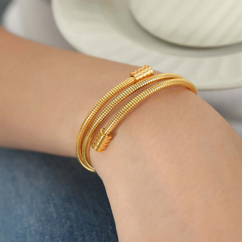 18K Gold Multi-Layer Stacking Bangle Bracelet