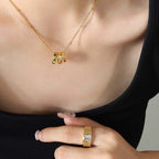 18K Gold Multi Rings Charm Pendant Necklace