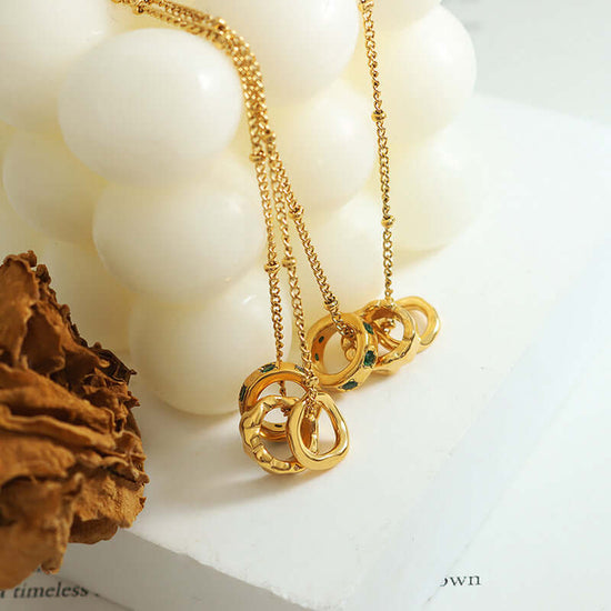 18K Gold Multi Rings Charm Pendant Necklace