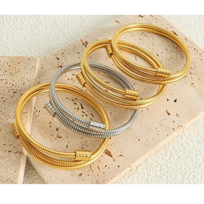 Silver Gold Multi-Layer Stacking Bangle Bracelet