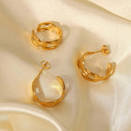 18K Gold Plated Classic Hollow Chain C Hoop Earrings and Ring