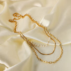 18K Gold 3 Layer Multi Chain Necklace with Pearl