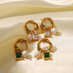 18K Gold Huggies Hoop Earrings, Pearl Hoop Earrings, CZ Hoop Earrings