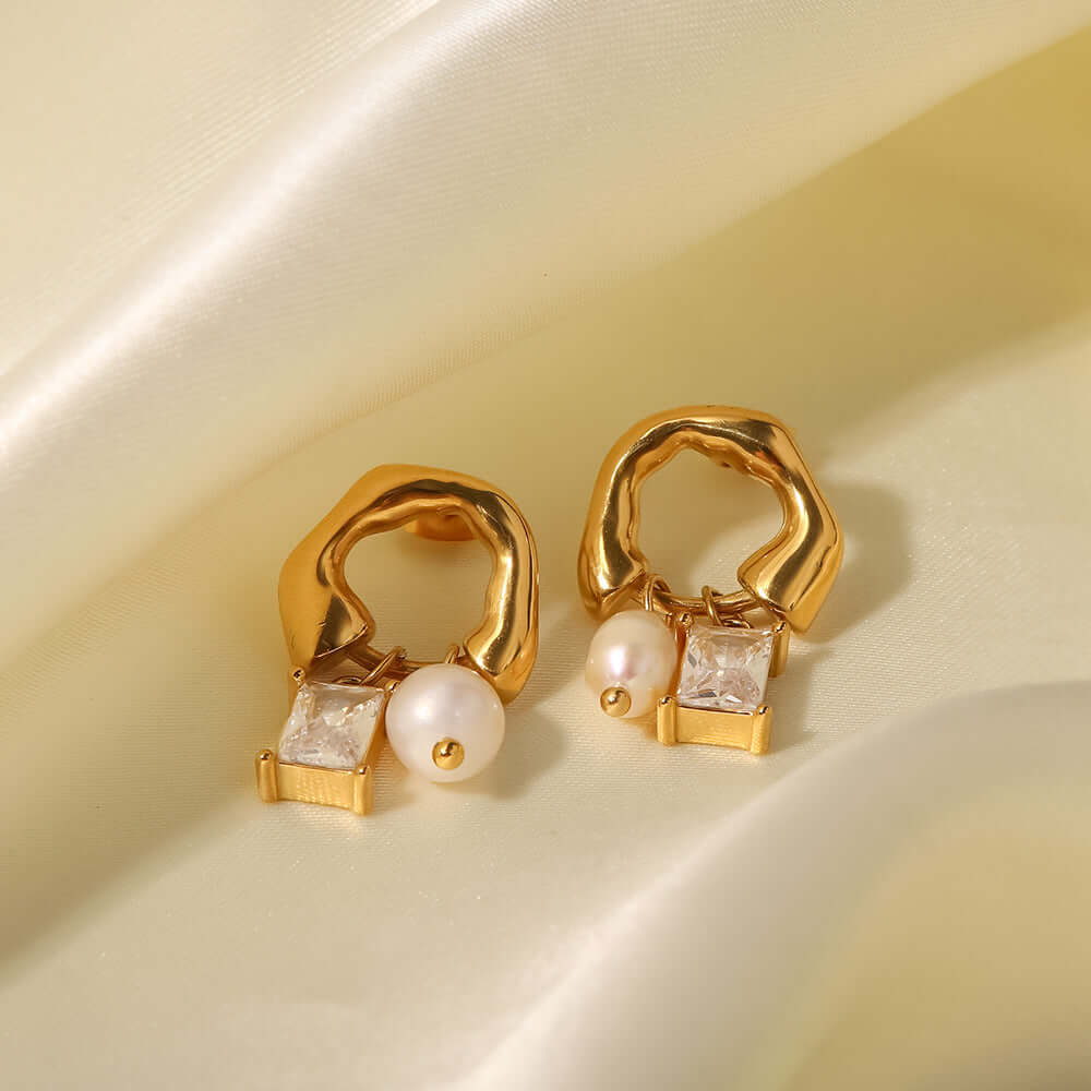 18K Gold Huggies Hoop Earrings, Pearl Hoop Earrings, CZ Hoop Earrings