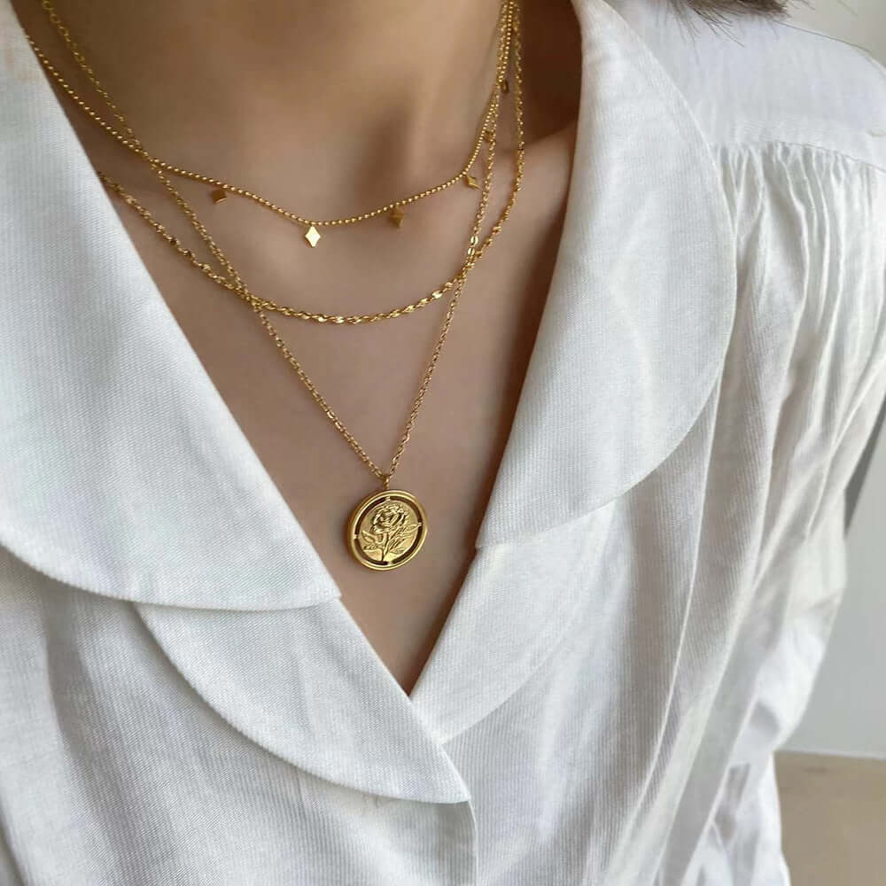 18K Gold Plated Geometric Double Strand Chain Necklace