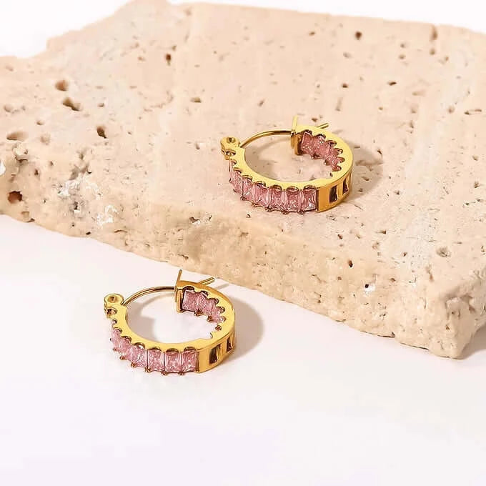 18K Gold Plated CZ Hoop Earrings, Sparkly Earrings