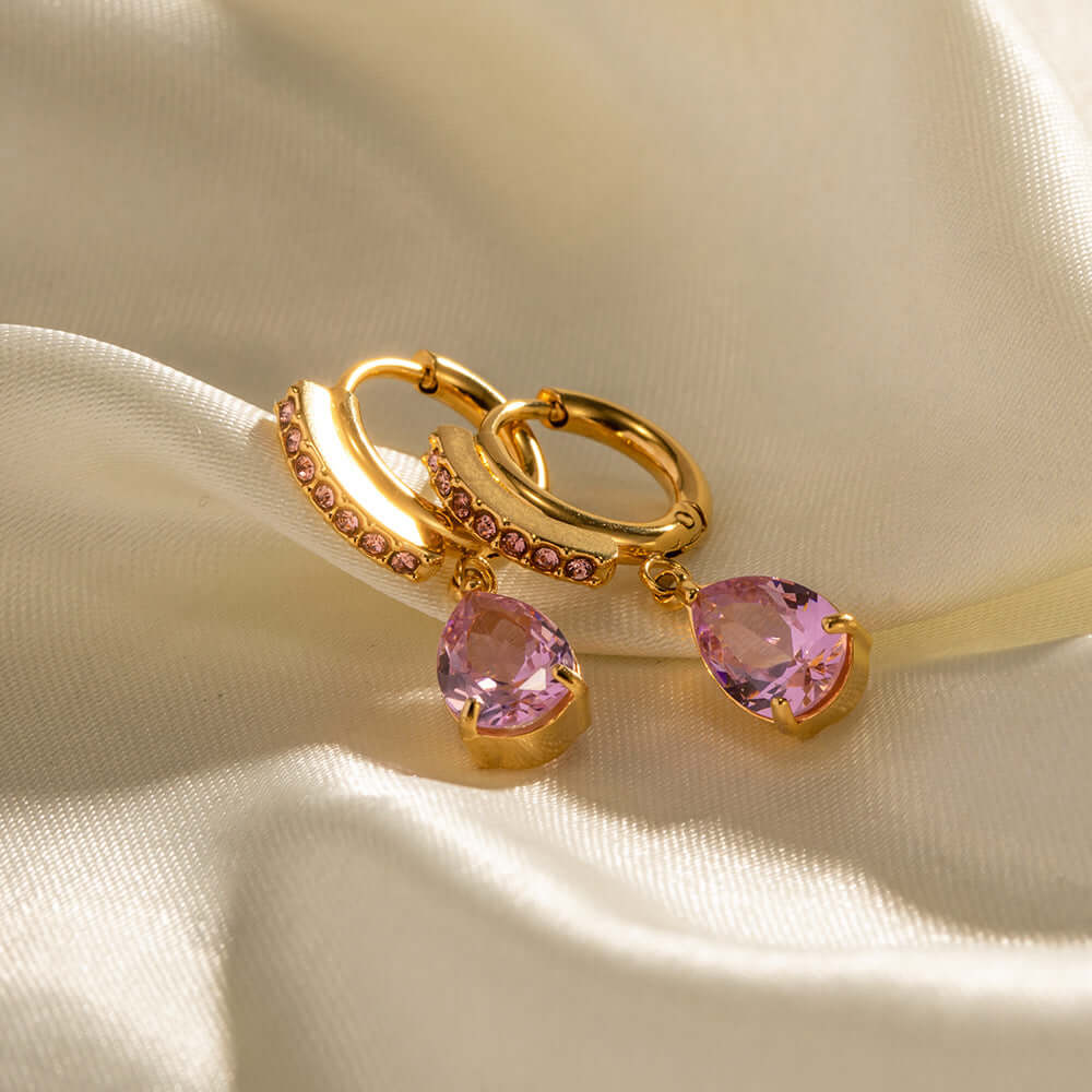 18K Gold Plated Titanium Teardrop CZ Earrings | JDR008