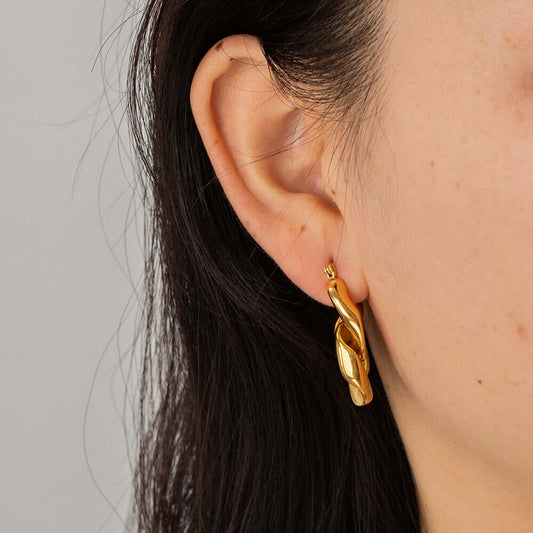 18K Gold Plated Bold Chain Duo Tone Hoop Earrings