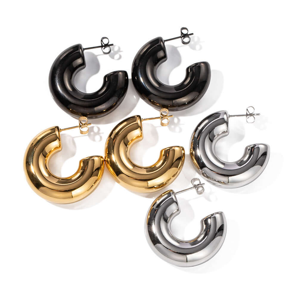 18K Gold Plated Bold Fat Thick Hoop Earrings