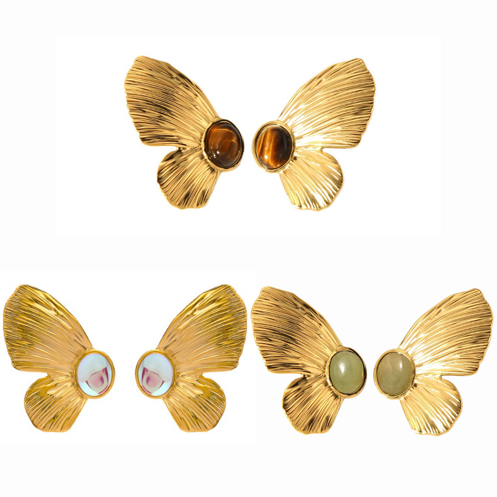 18K Gold Plated Chunky Butterfly Stud Earrings