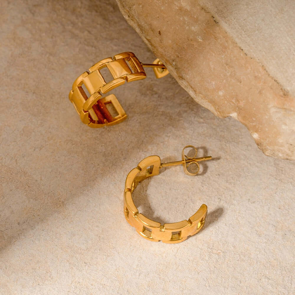 18K Gold Plated Watchband C Hoop Earrings