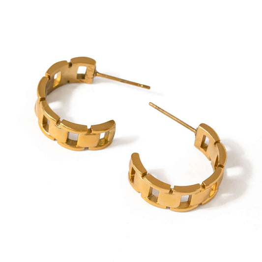 18K Gold Plated Hollow Chain C Hoop Earrings