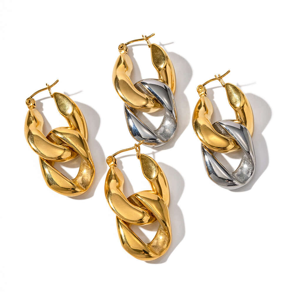 18K Gold Plated Bold Chain Duo Tone Hoop Earrings