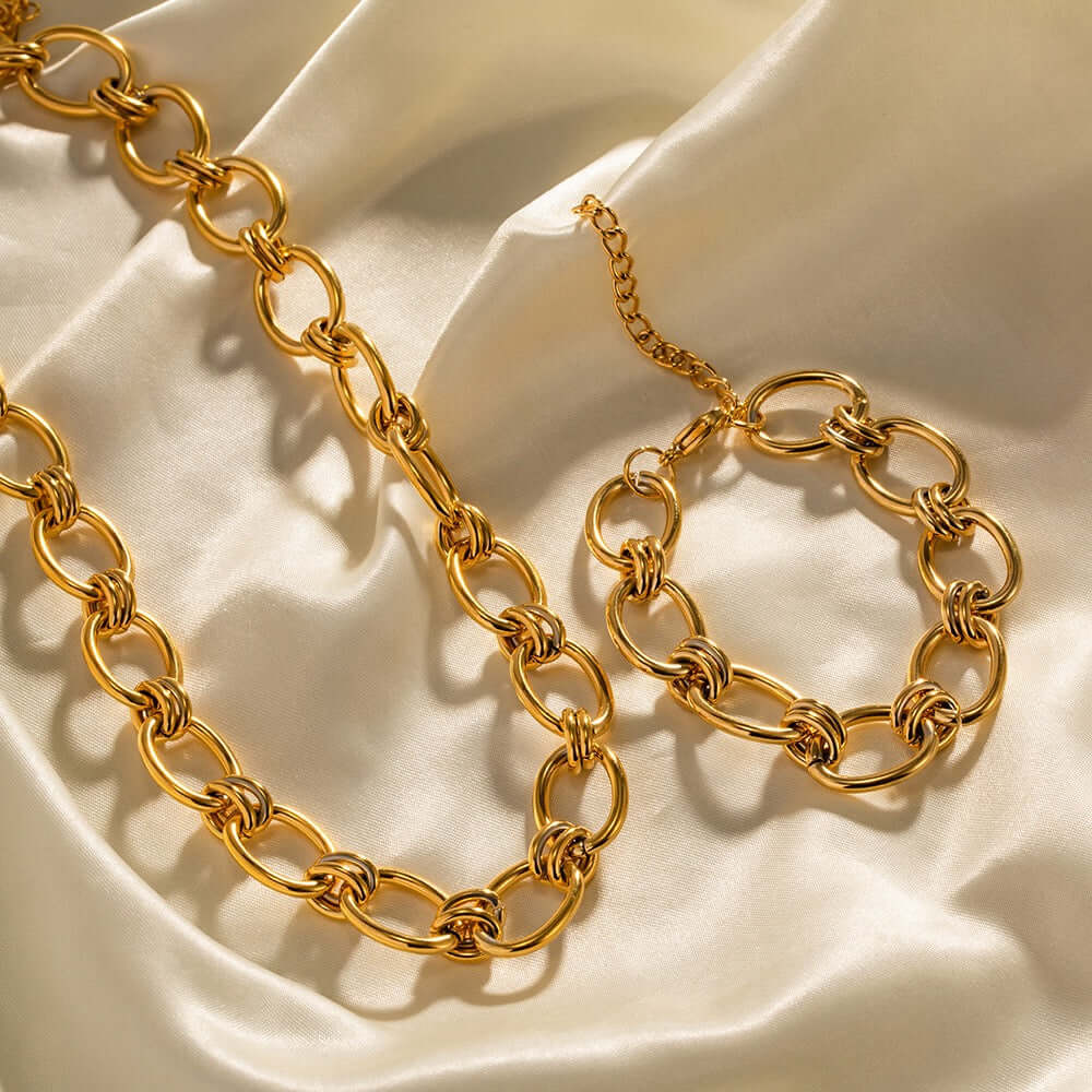 18K Gold Plated Stainless Steel Chunky Chain Bracelet and Necklace