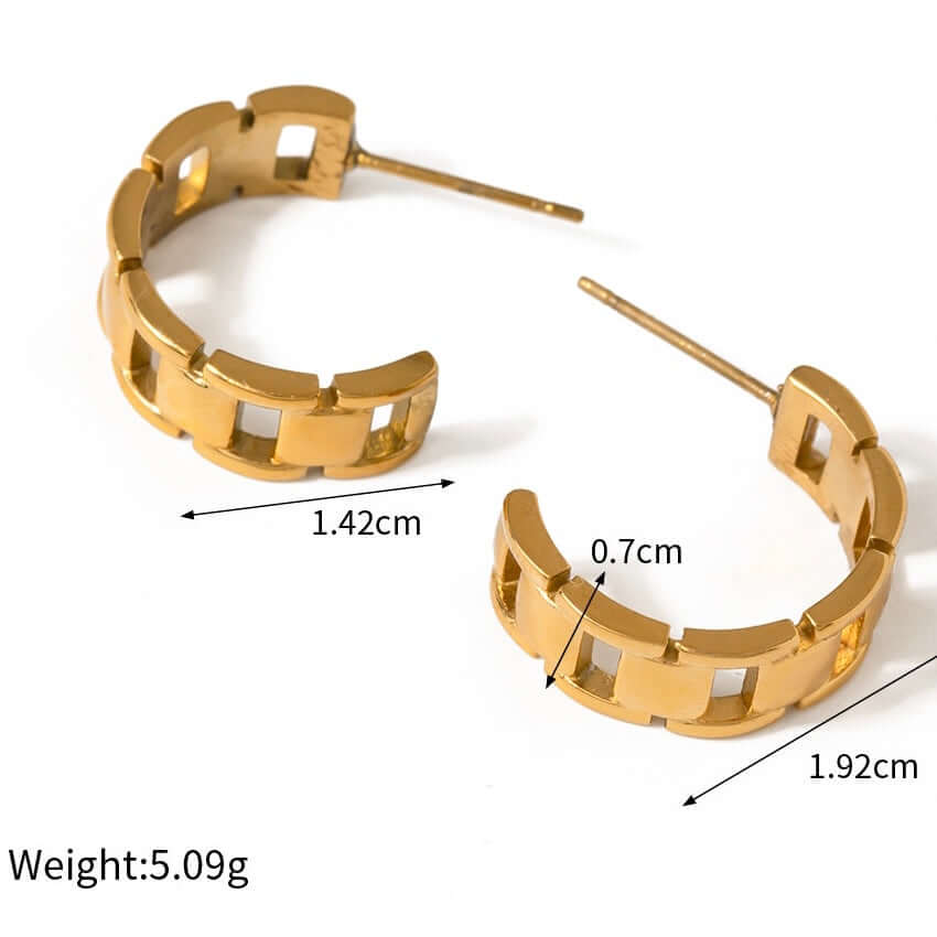 18K Gold Plated Hollow Chain C Hoop Earrings