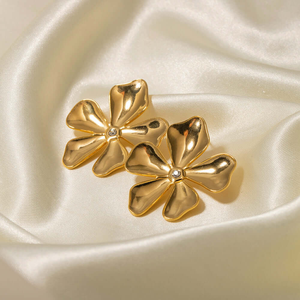 18K Gold Plated Stainless Steel Earrings, Five Leaf Clover Earrings | JDE041