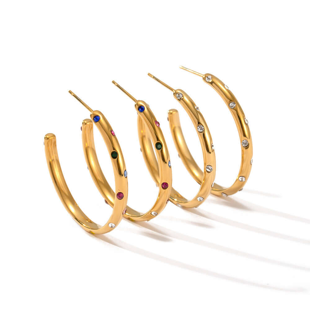 18K Gold Plated Minimal Diamond C Hoop Earrings