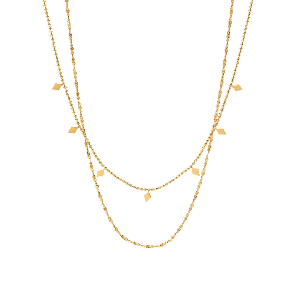 18K Gold Plated Geometric Double Strand Chain Necklace