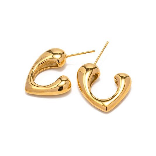 18K Gold Plated Heart C Hoop Earrings | JDE082