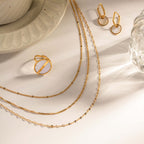 18K Gold Plated Triple Strand Lip & Cable Chain Necklace