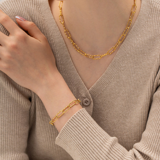 18K Gold Plated Stainless Steel Link Chain Bracelet and Necklace