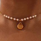18K Freshwater Pearl Seashell Pendant Set