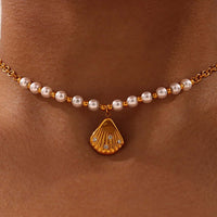 18K Freshwater Pearl Seashell Pendant Set