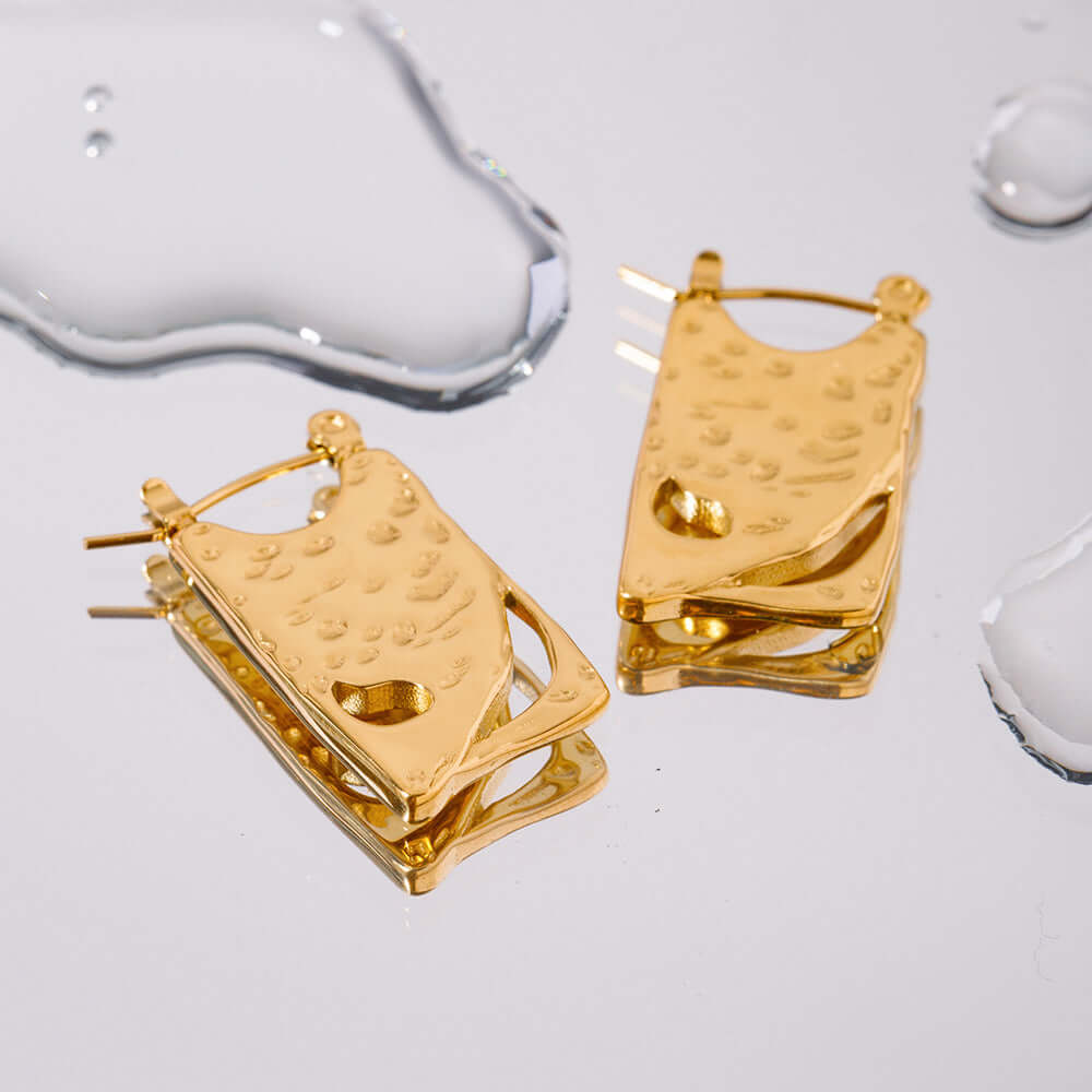 18K Gold Plated Geometric Hollow Rectangle Hoop Earrings | JDE014