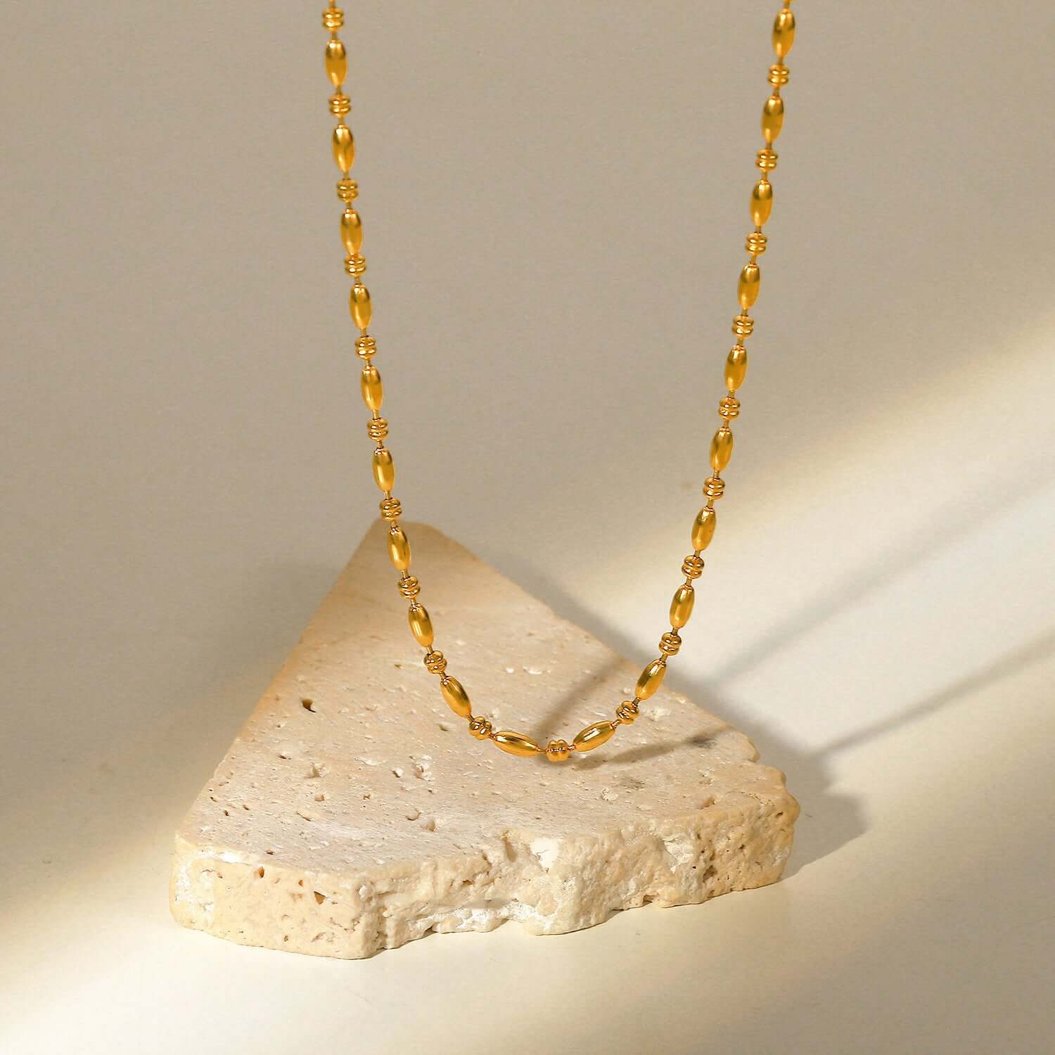 18K Gold Plated Minimal Rice Beads Chain Necklace