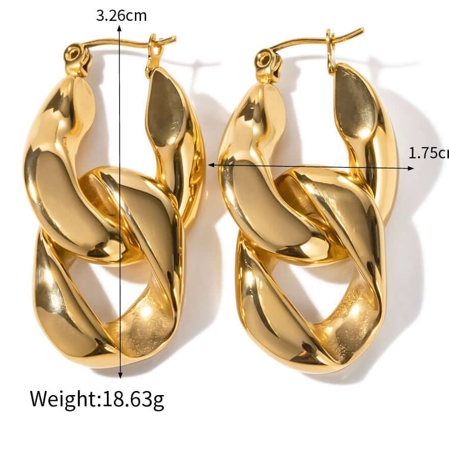 18K Gold Plated Bold Chain Duo Tone Hoop Earrings