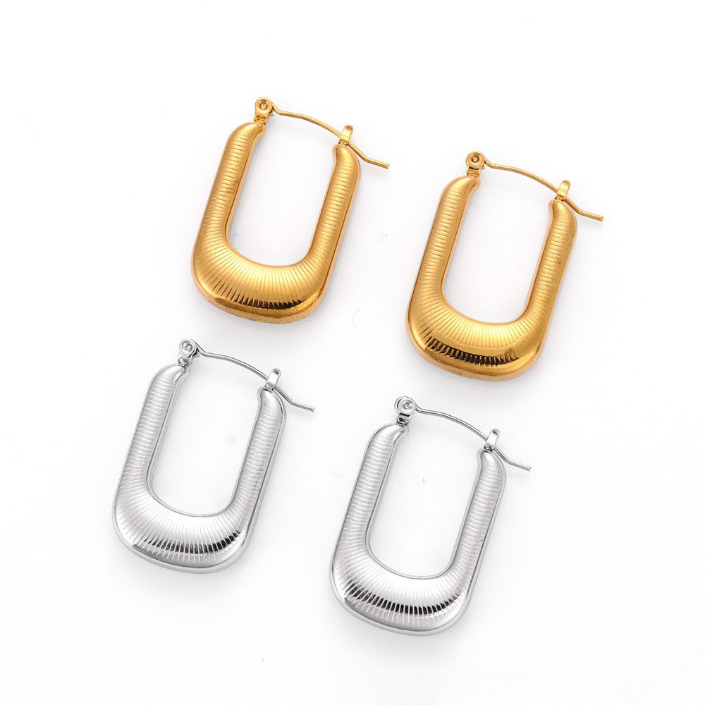 18K Gold Plated Hollow Textured U Hoop Earrings