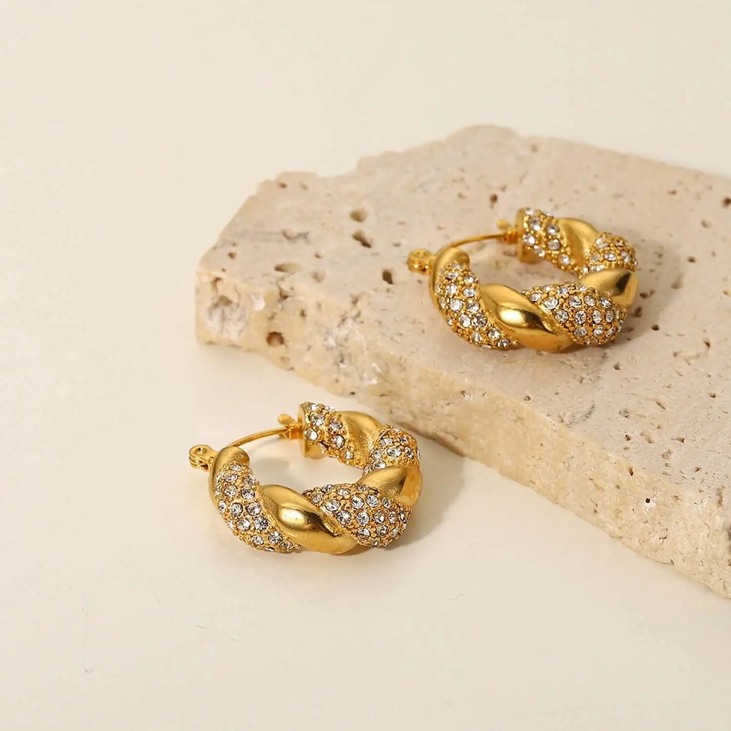 18K Gold Plated Irregular Blaid Hoop Earrings