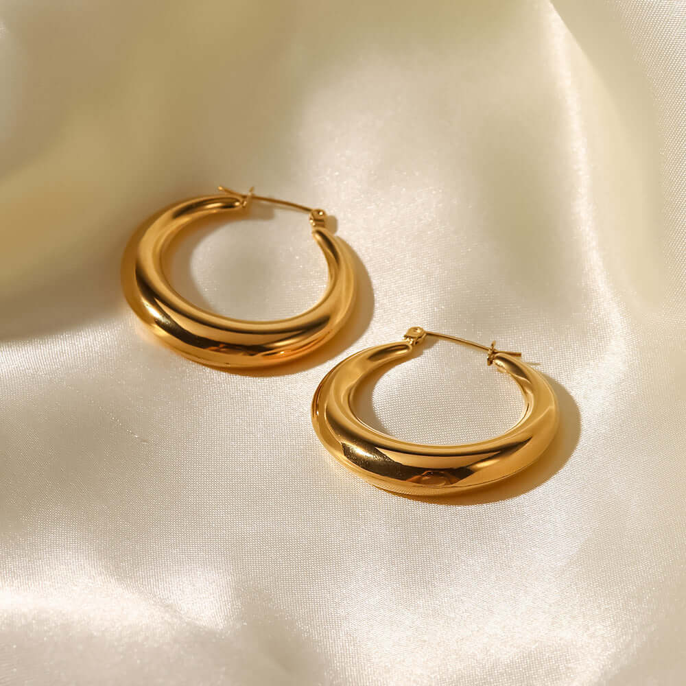 18K Gold Plated Fat Chunky Hoop Earrings