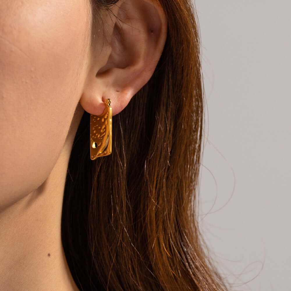 18K Gold Plated Geometric Hollow Rectangle Hoop Earrings | JDE014