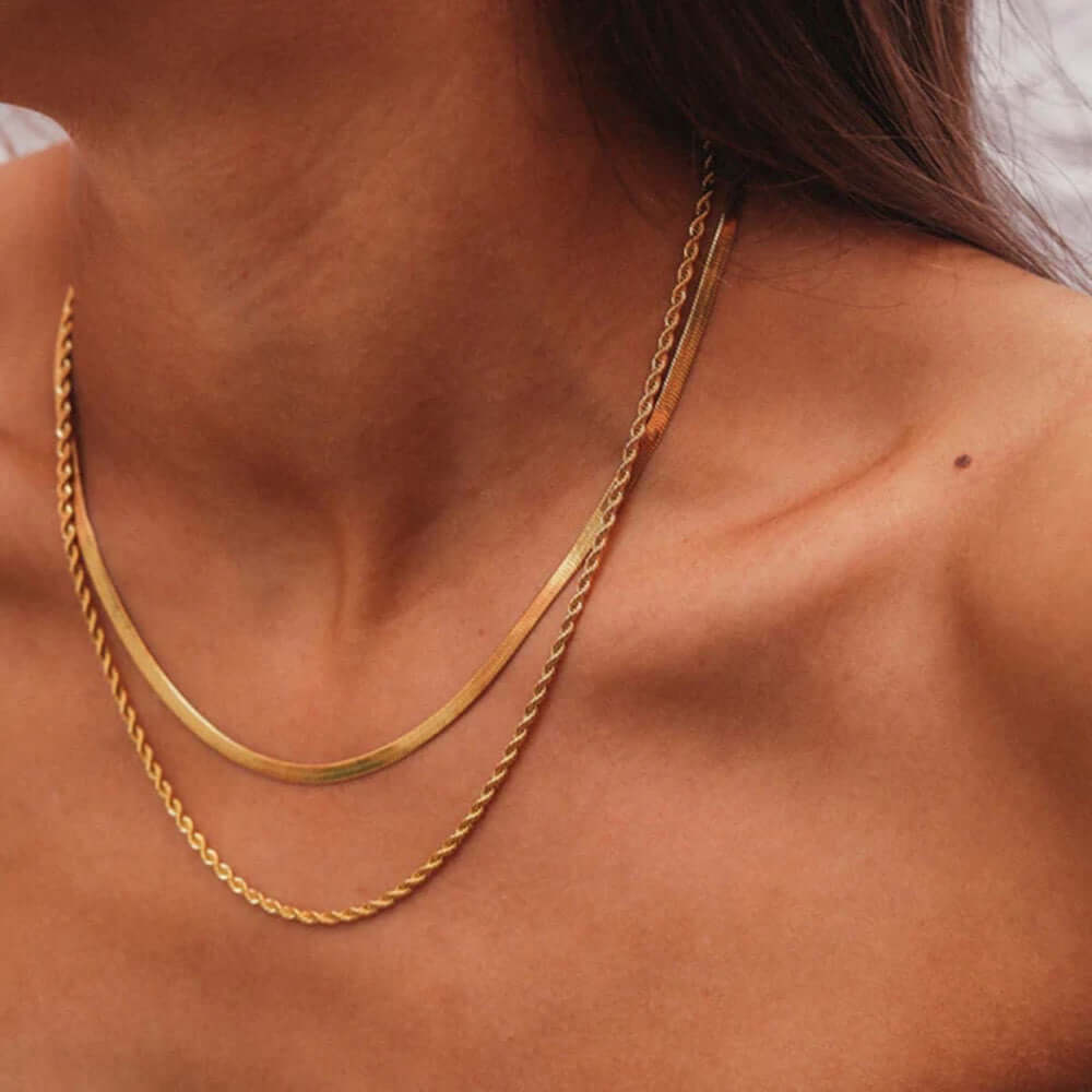 18K Gold Plated Double Strand Snake Chain Necklace