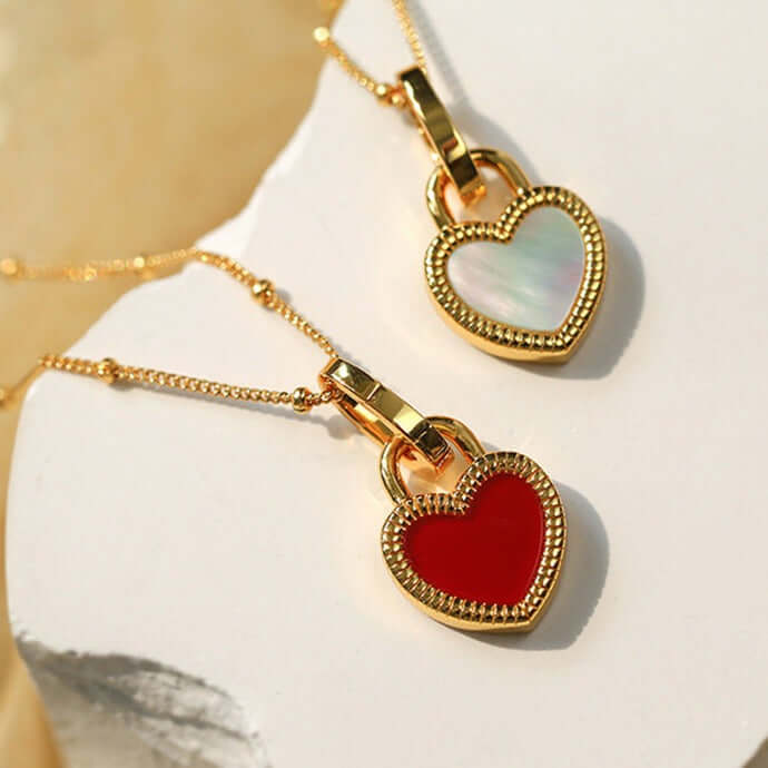 18K Gold Double Side Heart Pendant Necklace