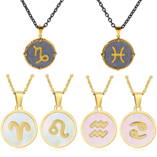 18K Gold Retro Zodiac Astrology Pendant Necklace