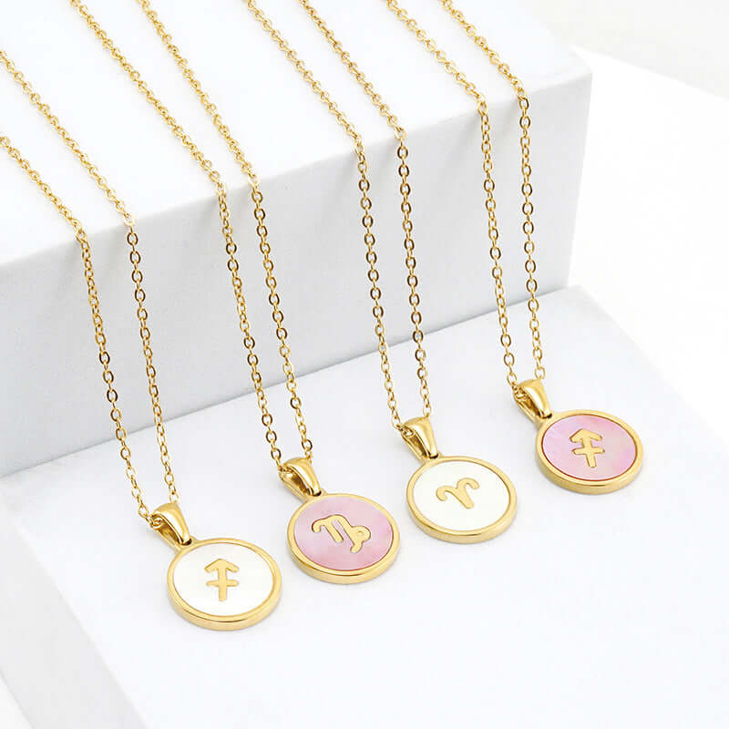 18K Gold Retro Zodiac Astrology Pendant Necklace