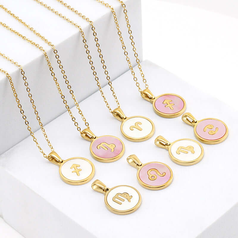 18K Gold Retro Zodiac Astrology Pendant Necklace