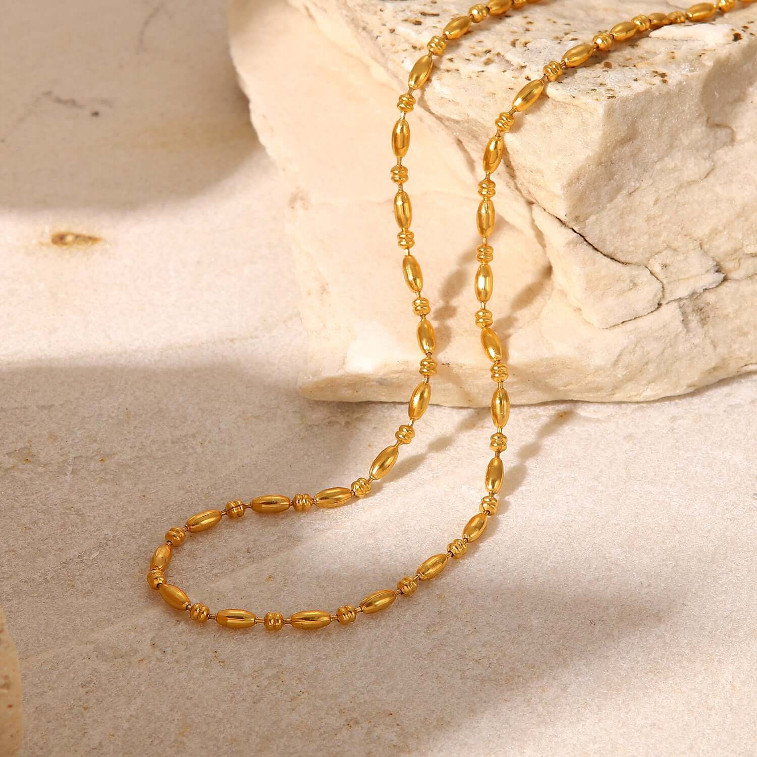 18K Gold Plated Minimal Rice Beads Chain Necklace