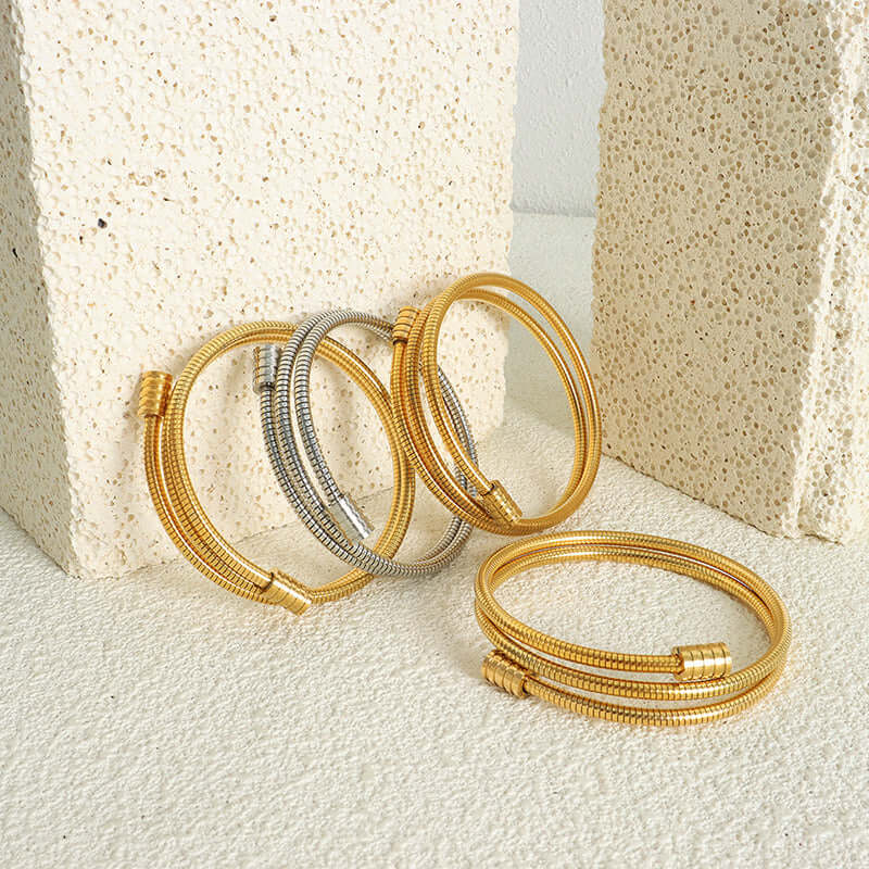 18K Gold & Silver Multi-Layer Stacking Bangle Bracelet