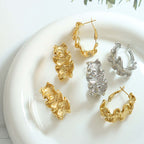 18K Gold Crinkle Hoop Earrings Gold