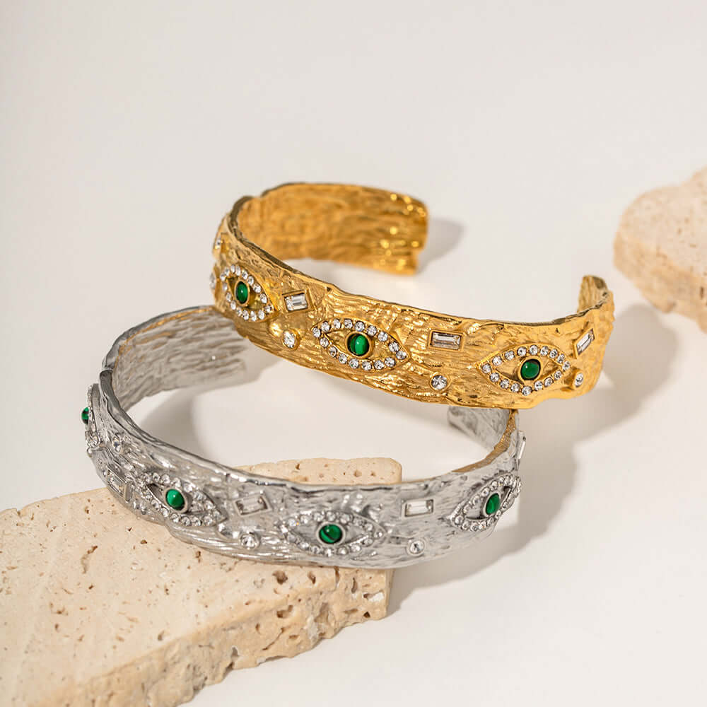 18K Gold Evil Eye Bangle Bracelet