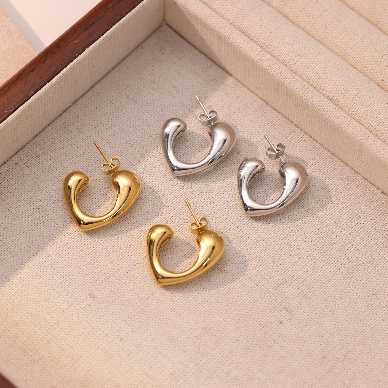 18K Gold Plated Heart U Hoop Earrings