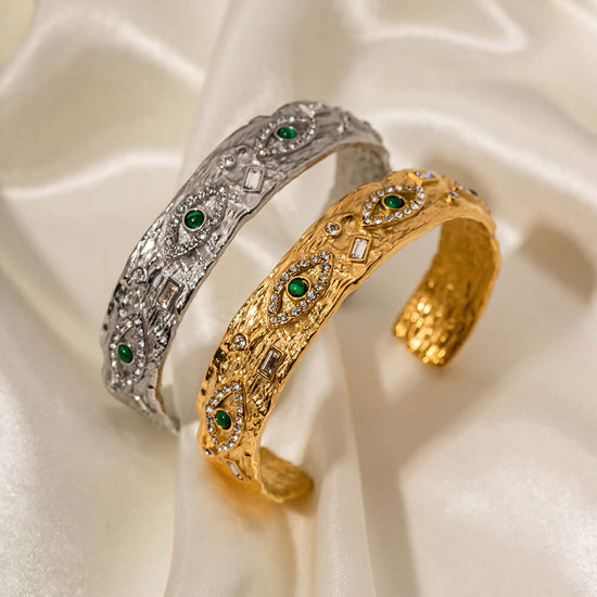 18K Gold Evil Eye Bangle Bracelet