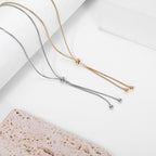 18K Gold Lariat Slider Chain Necklace 