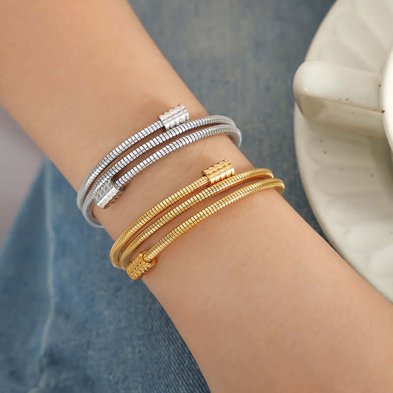 18K Gold & Silver Multi-Layer Stacking Bangle Bracelet