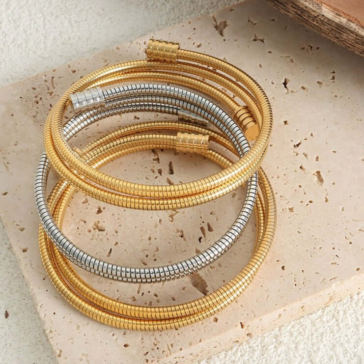 18K Gold Multi-Layer Stacking Bangle Bracelet