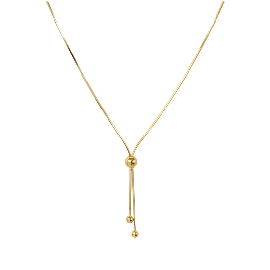 18K Gold Lariat Slider Chain Necklace 